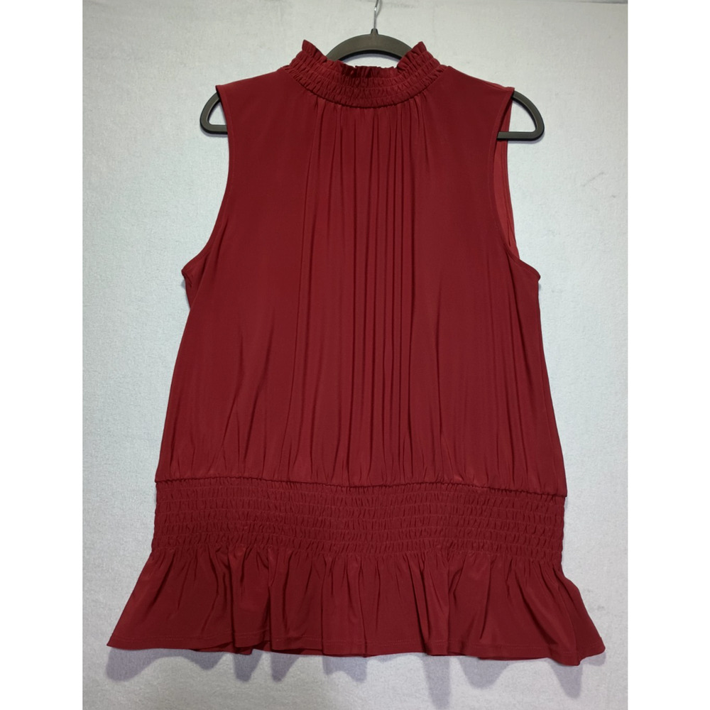 WHBM White House Black Market Womens Sleeveless Smocked Peplum Top Burgundy XL